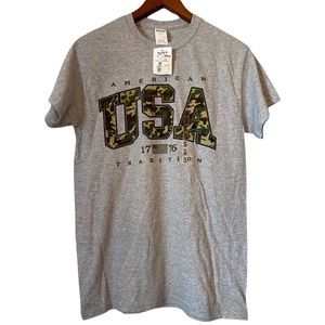 USA Gray and Camouflage Patriotic Graphic Tee